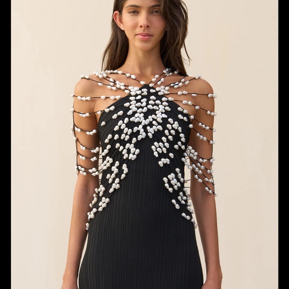 cult gaia Dresses & Skirts - Cult Gaia Cecelia knit Black Strapless Dress with Pearl Accents